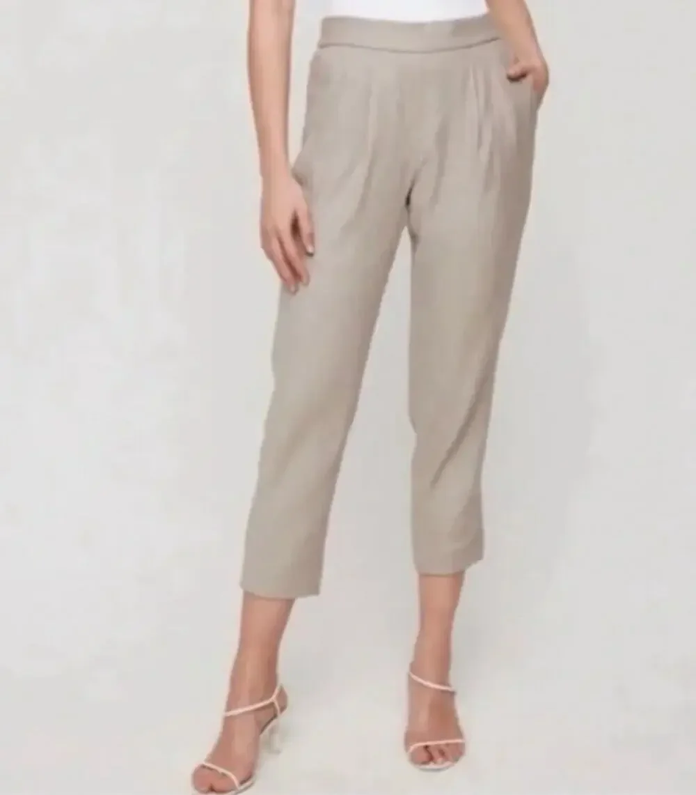 Babaton Aritzia Cohen Beige Linen Pull On Ankle Pants (4)